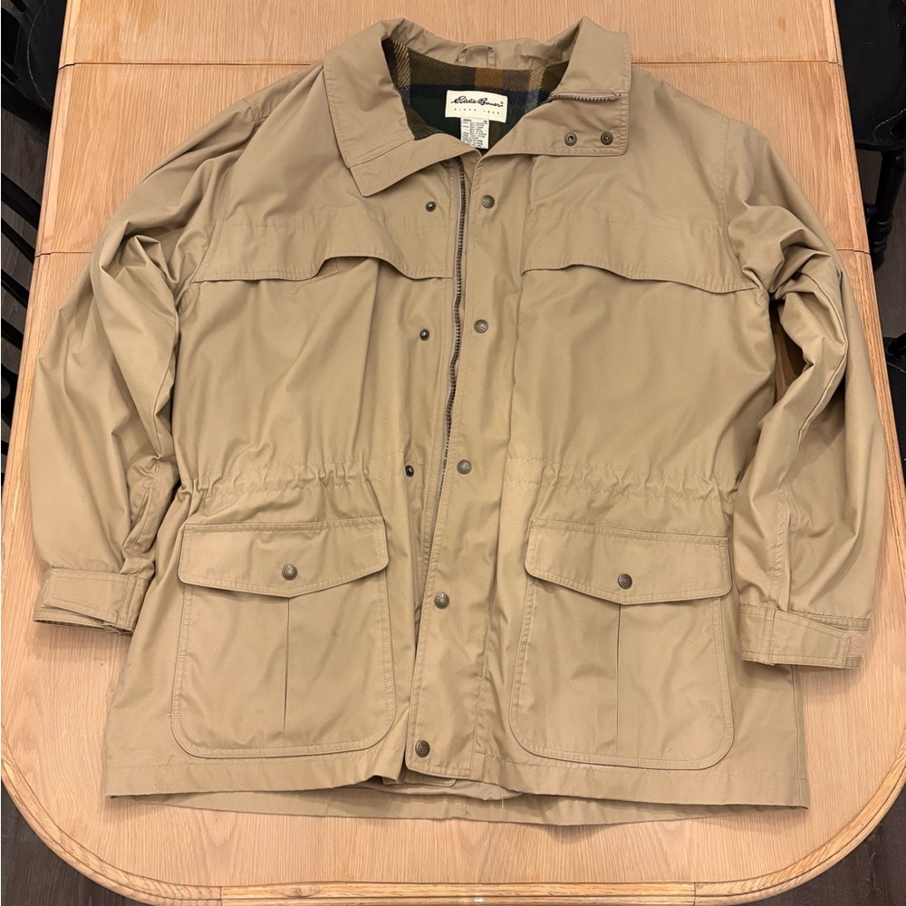 Vintage Eddie Bauer Men's khaki Mountain Parka with wool-blend plaid lining